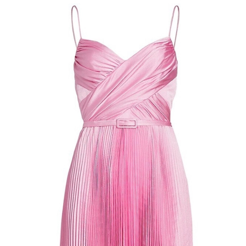ML Monique Lhuillier Belted Satin Midi Dress in Garden Rose (size 4)